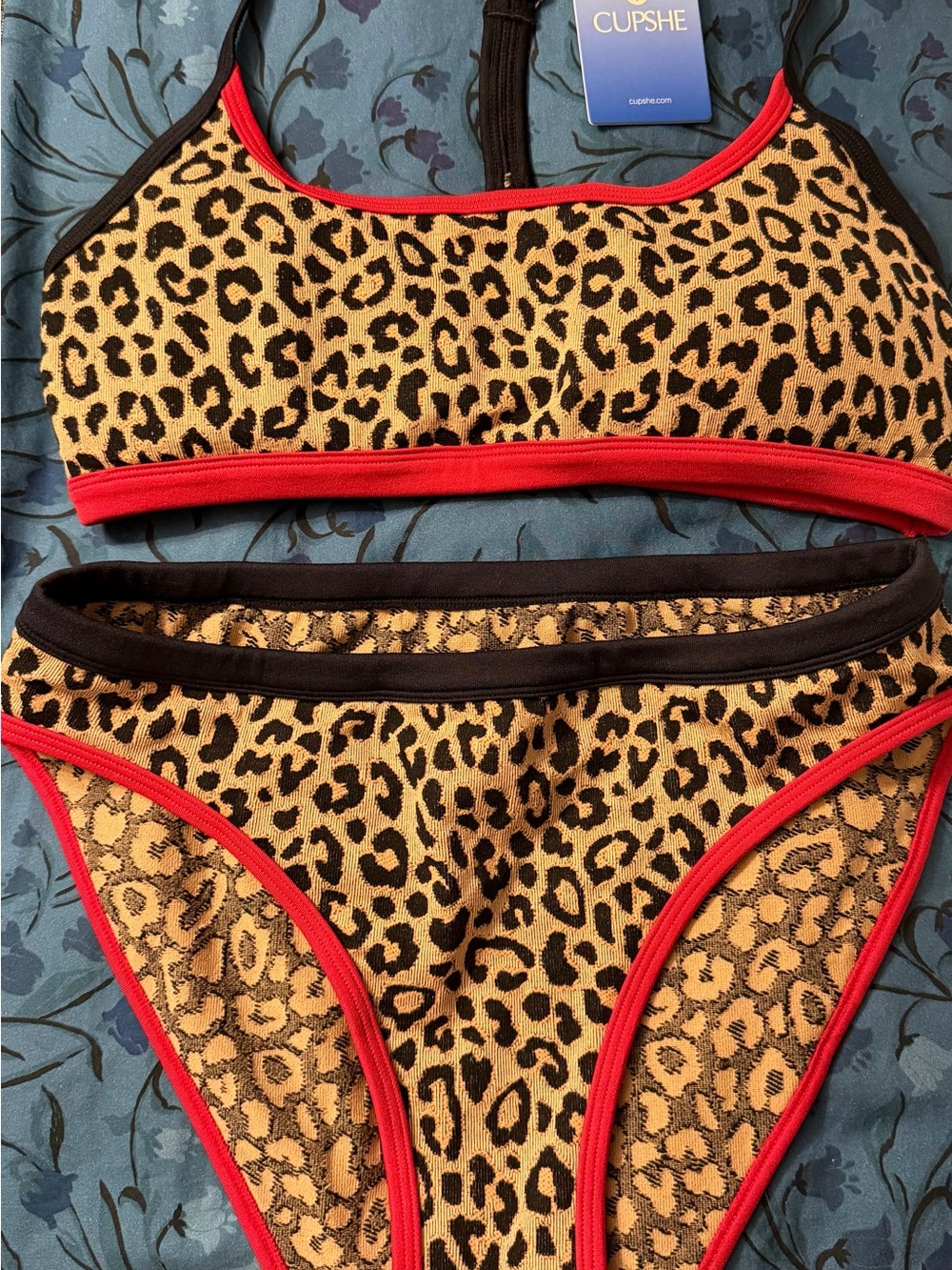 Cupshe Leopard Print Bikini with Red and Black Trim